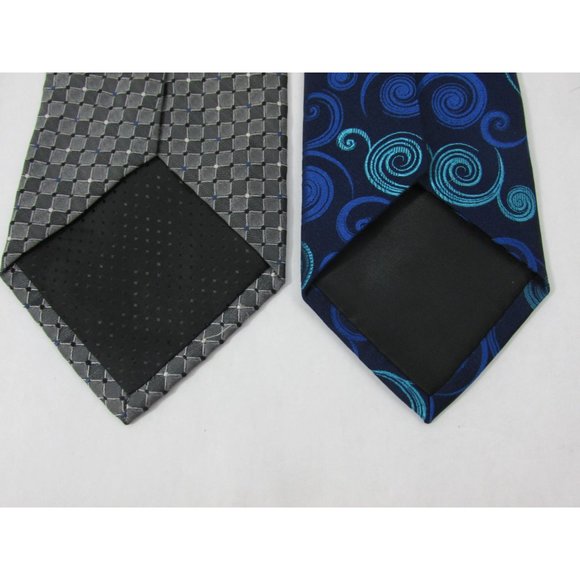 Croft & Barrow Neck tie Men's lot of 2 Silk geometric swirls blue teal squares - Picture 4 of 4